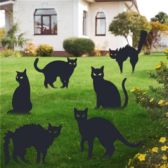 6 Pack Black Cat Yard Signs Halloween Decor with 12 Metal Stakes, Scary Black - Picture 6 of 7